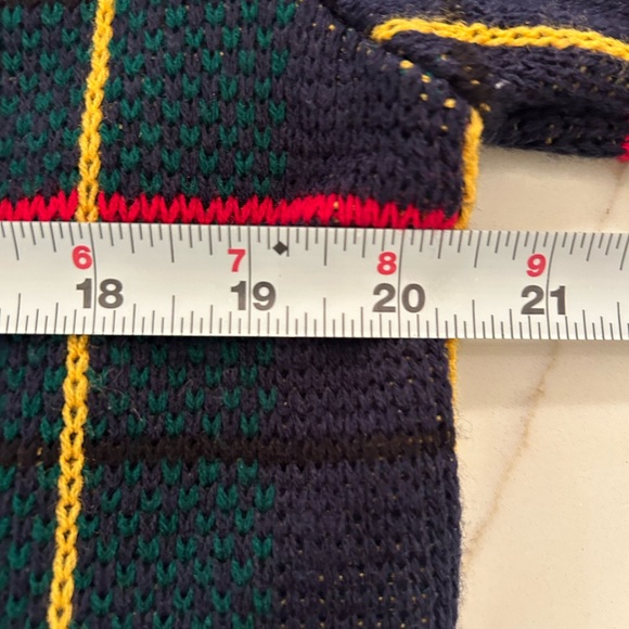 Vintage plaid cardigan sweater M Gold Button Knit navy academia old‎ money - Picture 10 of 11
